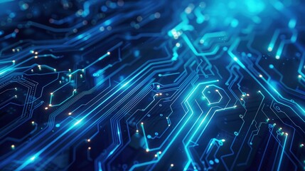 Abstract blue digital background with glowing lines and circuit patterns, a futuristic tech design