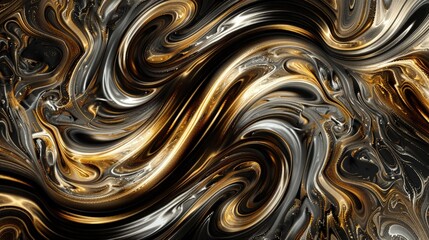 Obraz premium Abstract swirling lines in golden, brown, and black hues, creating a dynamic, fluid pattern
