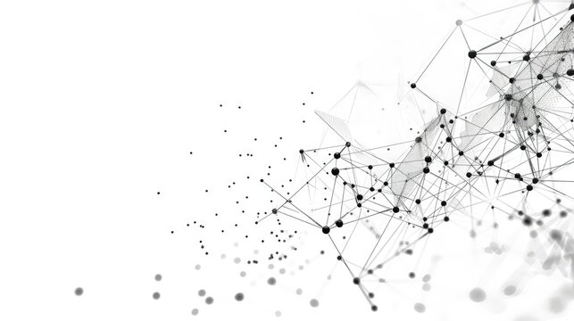 Abstract geometric network of interconnected lines and dots on a white background