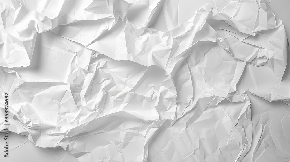 Poster crumpled paper texture with soft shadows and white background
