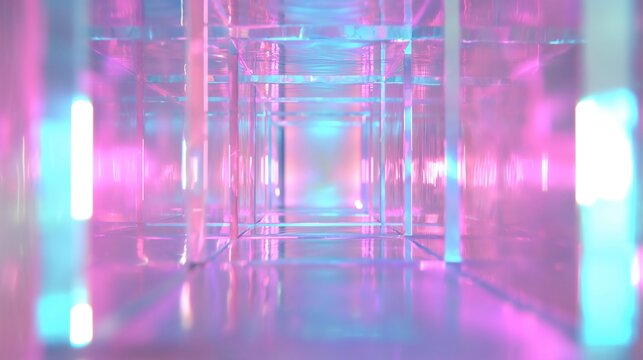 Reflective crystalline environment in magenta and teal; synthwave aesthetic material crystal background