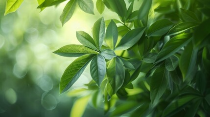 Obraz premium Soft Focus Green Leaves - Close-up of soft, green leaves with a bright, blurred background, focusing on the texture and freshness of the foliage