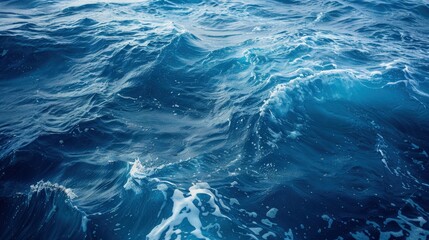 Fototapeta premium Vibrant Ocean Waters% Turbulent blue sea with frothy white waves and deep rich hues