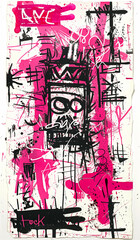 Obraz premium The back of a tarot card deck designed in a vibrant and chaotic style, featuring a blend of iconic symbols and scribbles. The design hints at the mystical and spiritual essence of tarot, with abstract