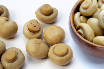 Champignon mushrooms in brine. Canned champignon mushrooms whole