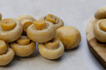 Champignon mushrooms in brine. Canned champignon mushrooms whole