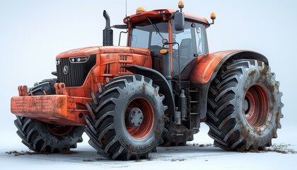 A large, contemporary tractor model set against a snowy background, symbolizing robustness and power