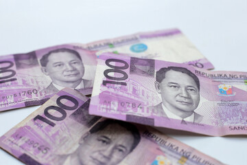 Philippine money, Banknotes on white background.