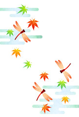 赤とんぼ、紅葉、残暑見舞い、イラスト、かわいい、縦 © nana10n no AI