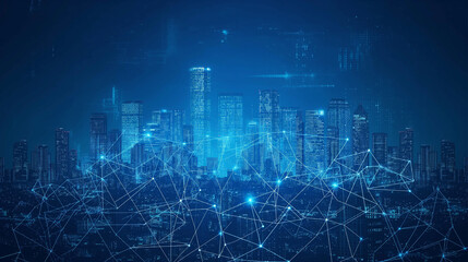 Obraz premium Smart city and internet, wireless communication network, abstract image visual