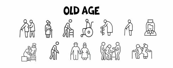old age icons thin line 