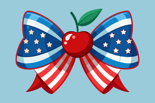 4th-of-july Coquette Cherry Bow Vector Illustration