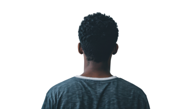Person turned back on white background