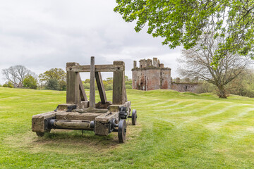 Catapult at the 13th century ruins of Caerlaverock Castle.