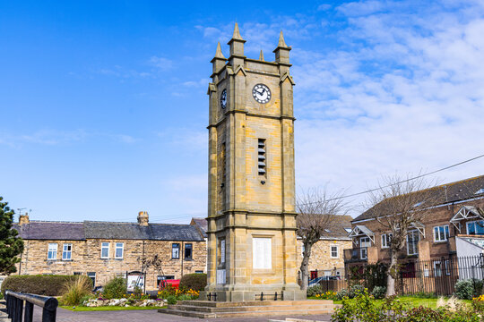 Clock tower in a square in Amble.