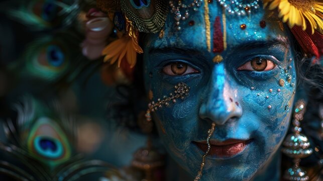 Spiritual festivity: happy krishna janmashtami, birth of lord krishna festivities, devotional dances, sacred chants, communal expression of faith and devotion.