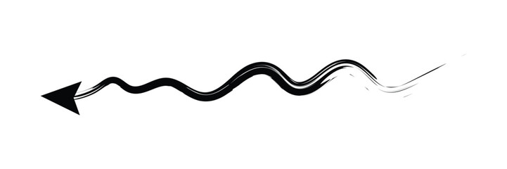 Set of Hand drawn curved arrow icon with brush. Brush long  arrow isolated on a white background.