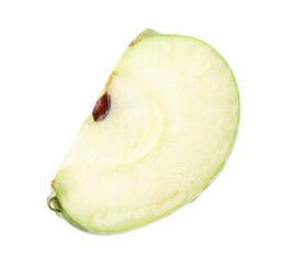 Piece of ripe green apple isolated on white