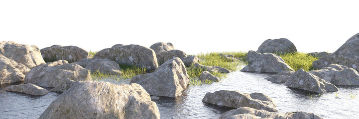 large rocks on the grassland with surround pound