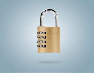 Combination padlock in air on color background