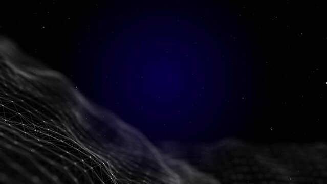 Abstract blue Waves Background animation Plexus Nodes Lines Hi Tech Connections Polygonal Cyber Structure Light Rays. Data Connection. Science, Business, Medical, Technology, Network, Cyber, Sci-fi