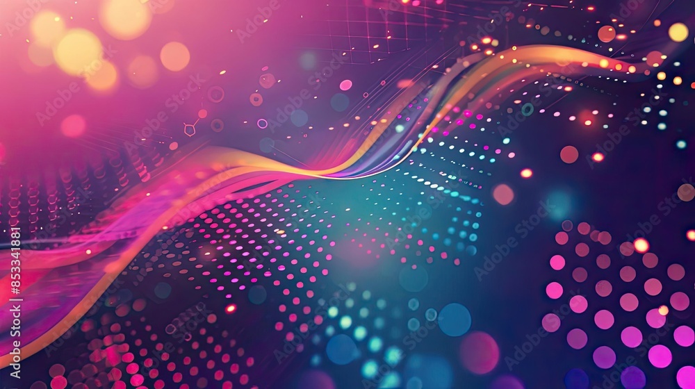 Poster abstract background with wavy lines and colorful lights