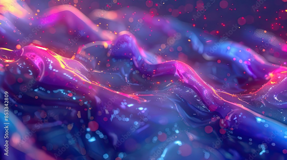 Poster abstract 3d background with wavy shapes and glowing particles