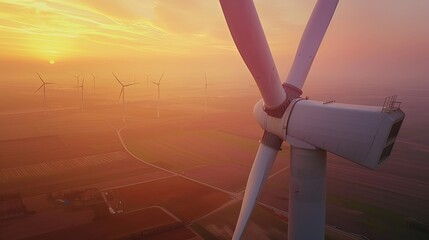 Overhead drone shot of Wind Turbine, sunrise - 8