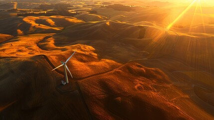 Overhead drone shot of Wind Turbine, sunrise - 14