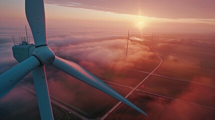 Overhead drone shot of Wind Turbine, sunrise - 5
