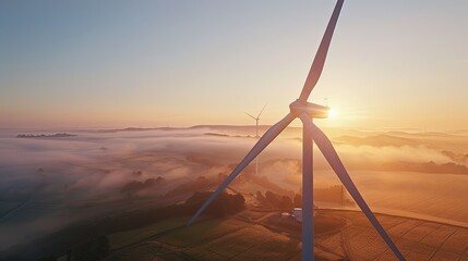 Overhead drone shot of Wind Turbine, sunrise - 15