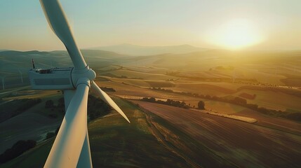 Overhead drone shot of Wind Turbine, sunrise - 12