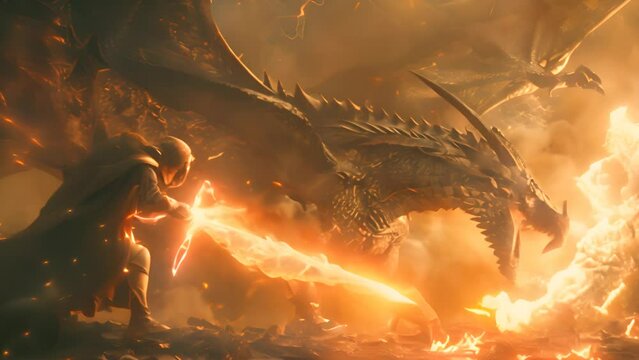 Epic Battle Between Warrior and Dragon with Ai generated.
