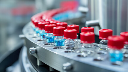 Obraz premium medical vials on production line in a pharmaceutical company manufacturing facility