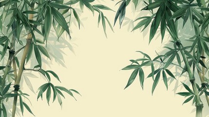 Fototapeta premium Muted green bamboo border with a flat design and repeating pattern.