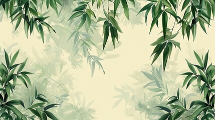 Fototapeta premium Repeating pattern of a bamboo border, illustrated in muted greens and flat design.