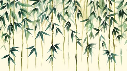 Naklejka premium Flat design featuring a bamboo border in muted greens and a repeating pattern.