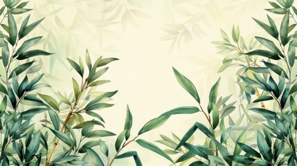 Flat design of a bamboo border, in muted greens with a repeating pattern.