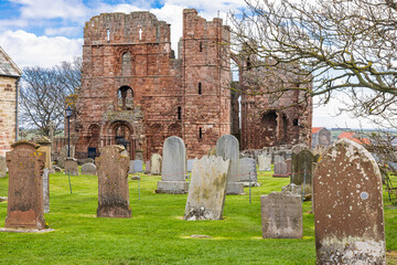 Graveyard at the ruins of the Lindisfarne Priory.