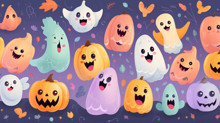 Fototapeta premium Playful Halloween Ghosts and Pumpkins Pattern