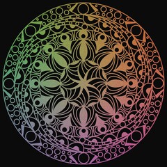 Abstract style painting, Beautiful multicolor line drawing, Multicolor line drawing, Doodle style drawing, Line art without a definite shape in a circle, With black background, Art, Mandala.