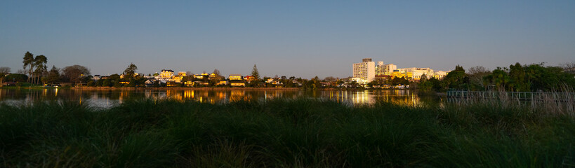 Panorama of Hamilton Lake (Lake Rotoroa) at dusk