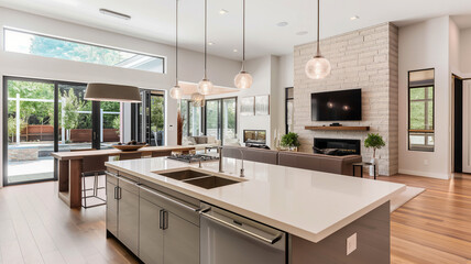 Fototapeta premium Stylish Bar Area in a Minimalist Modern Kitchen, Abstract Decor 