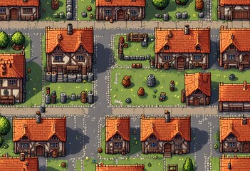 Obraz premium asset for a bit pixel platform mobile game,dirt grass wood tree bush stone dungeon castle background rpg