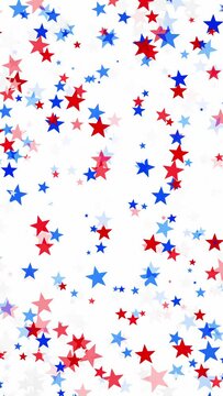 Red and blue stars floating white background for USA celebrations like 4th of July, Memorial Day, Veteran's Day, or other patriotic US American holidays.