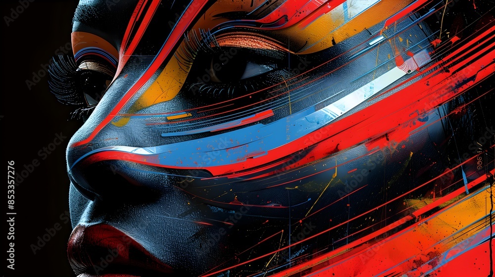 Aufkleber futuristic abstract face mask design with dynamic lines and paris 2024