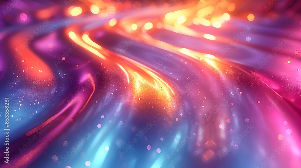Aufkleber mesmerizing shimmering metallic iridescent flowing curved abstract colorful digital art background
