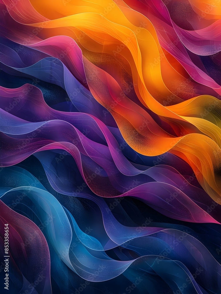 Poster vibrant flowing curves a mesmerizing abstact digital artwork with dynamic overlapping lines and