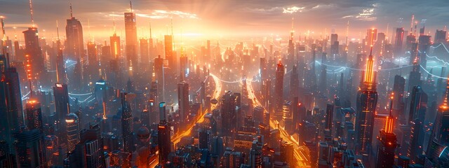 Obraz premium Futuristic Electric Grid Powering the Dawn of a New Civilization Glowing Energy Conduits