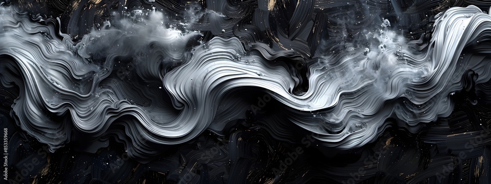 Poster surreal dreamscape of merged monochrome brushstrokes and distorted kaleidoscopic patterns